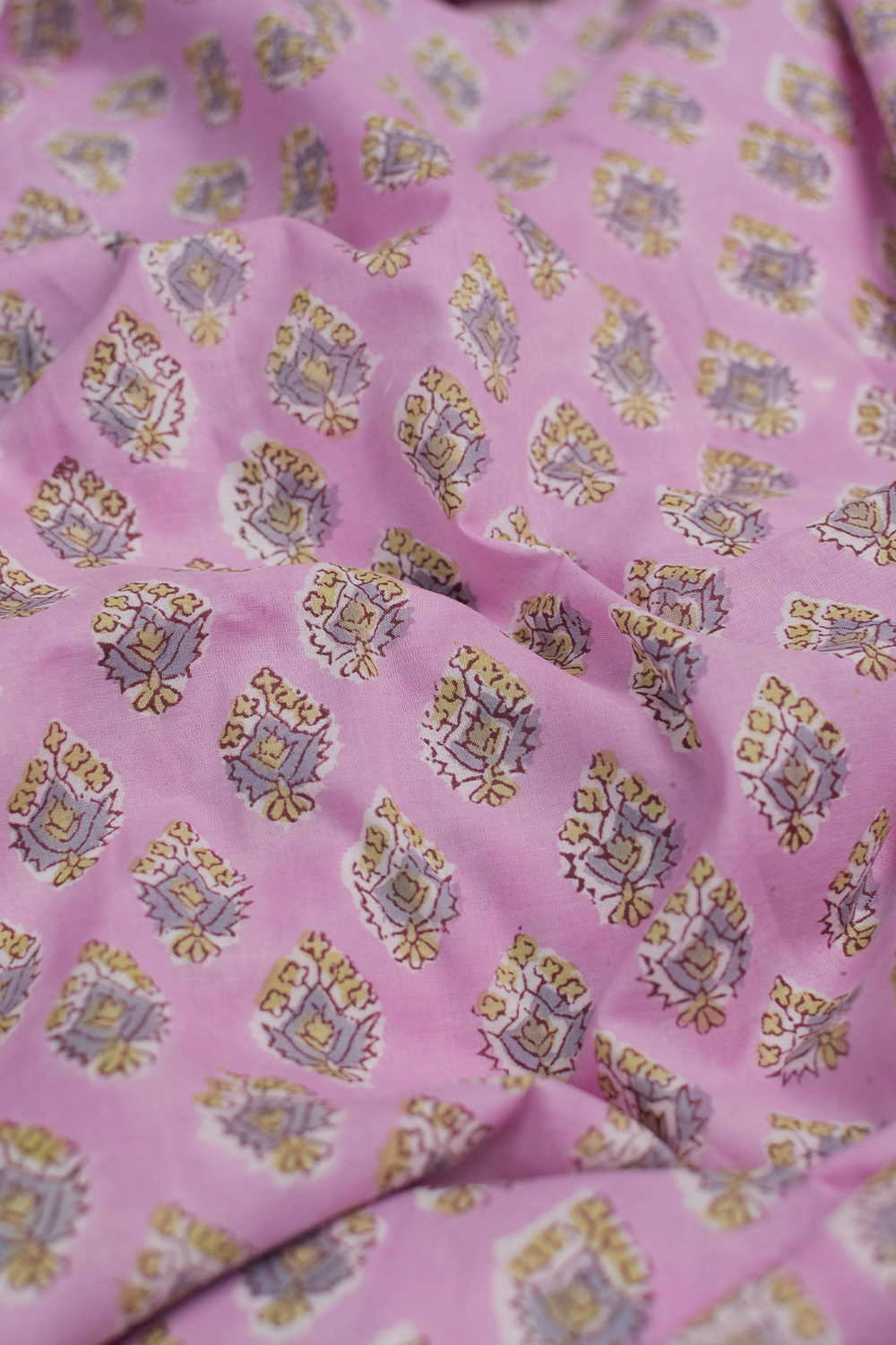 Pink Meadow Blooms Sanganeri Cotton Fabric - Image 3