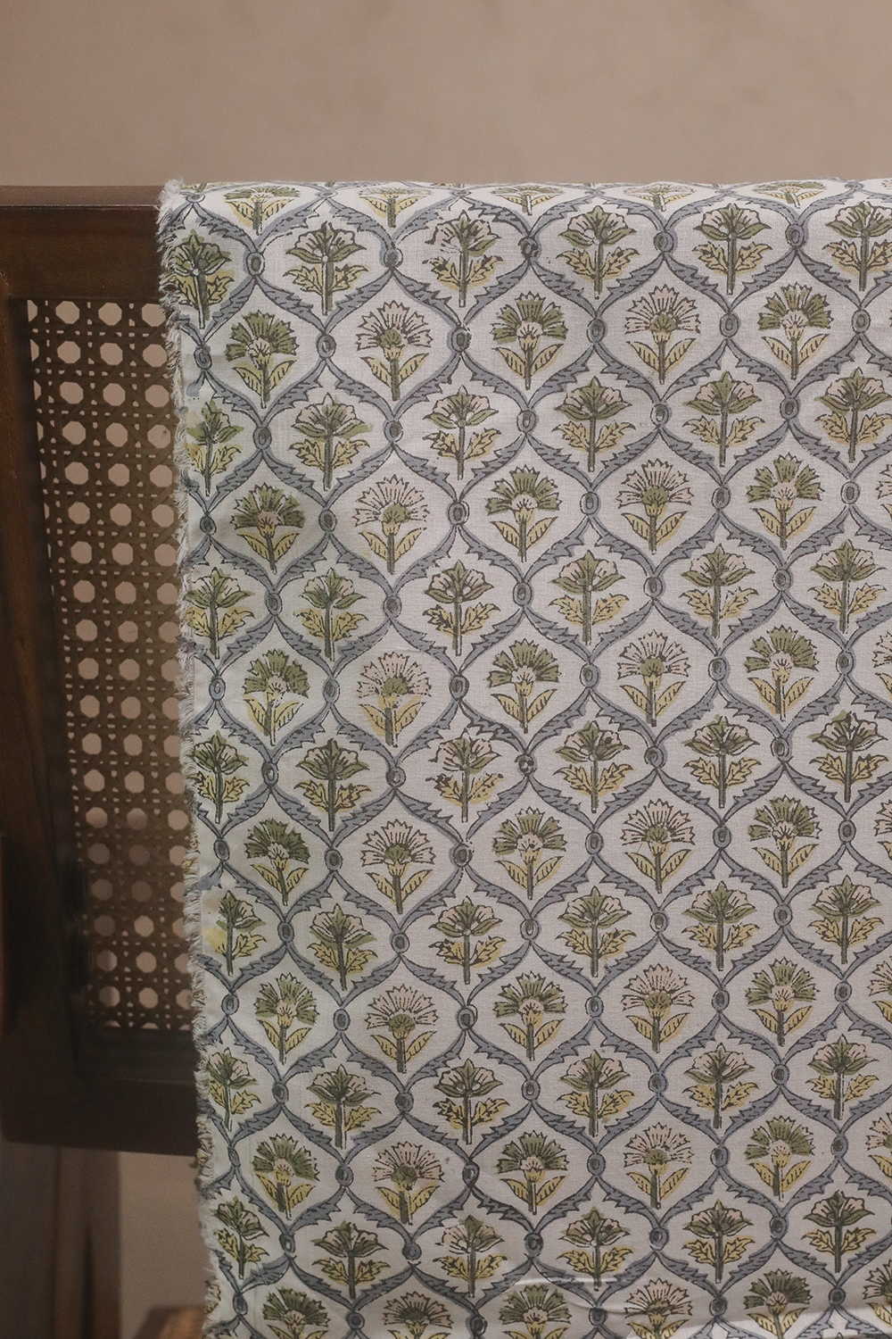 Intricate Design Sanganeri Cotton Fabric - Image 2