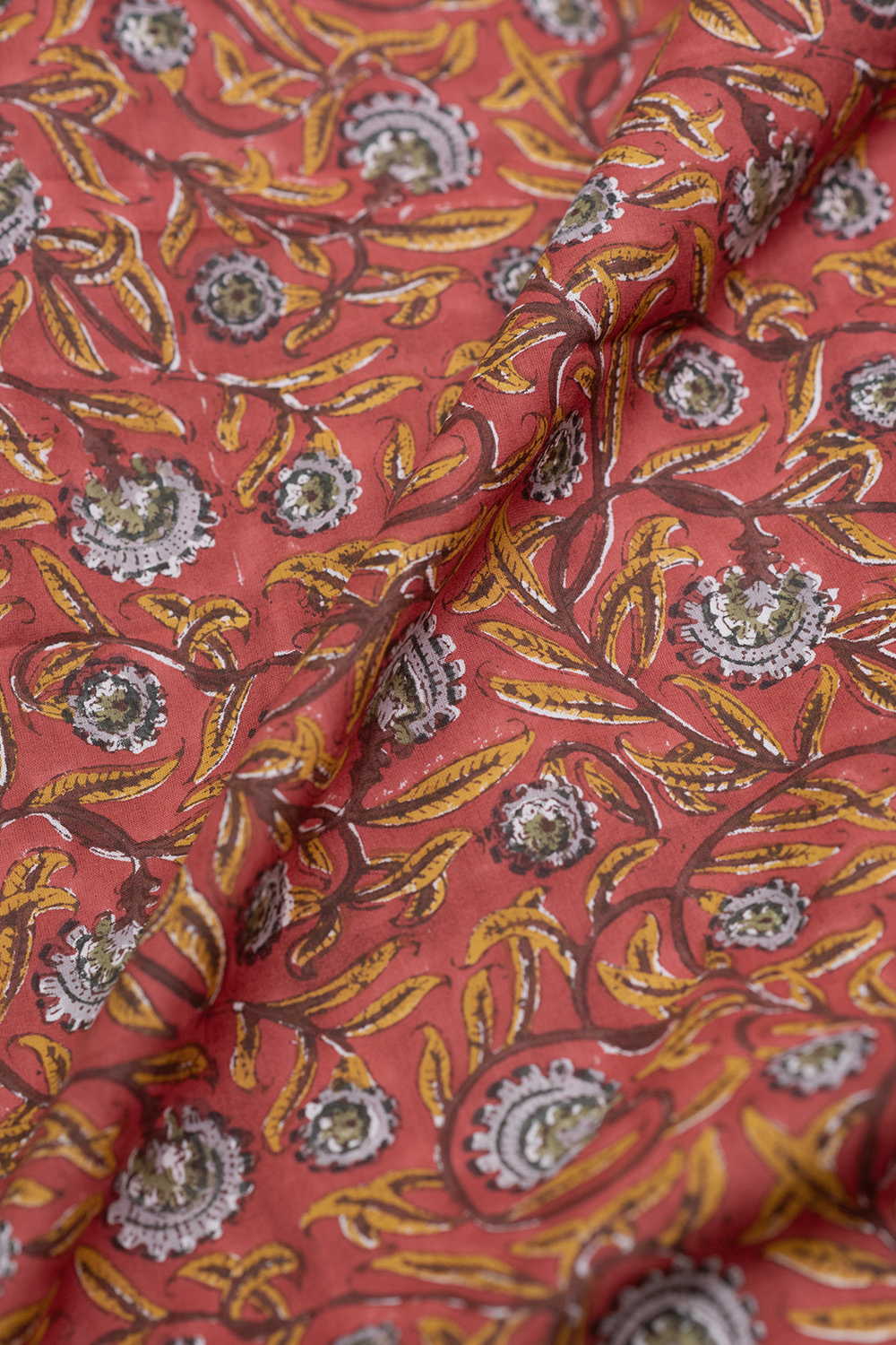 Floral Garden - Maroon Sanganeri Cotton Fabric - Image 2