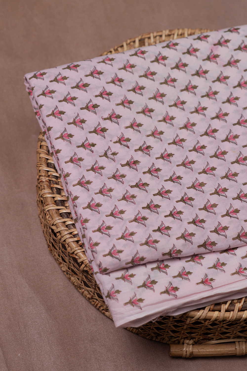 Blush Pink with Florets Sanganeri Cotton Fabric