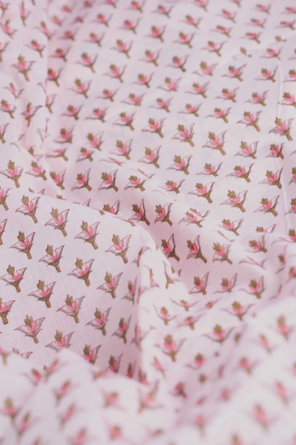 Blush Pink with Florets Sanganeri Cotton Fabric - Image 3