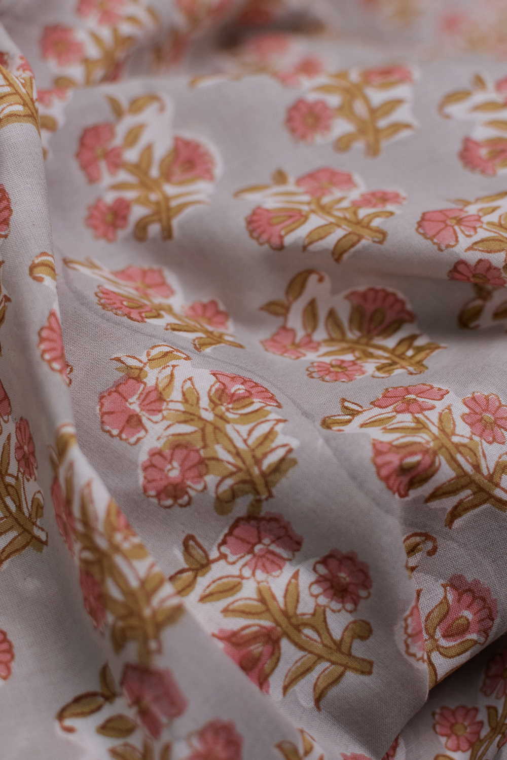 Grey with Butta Floral Sanganeri Cotton Fabric - Image 2