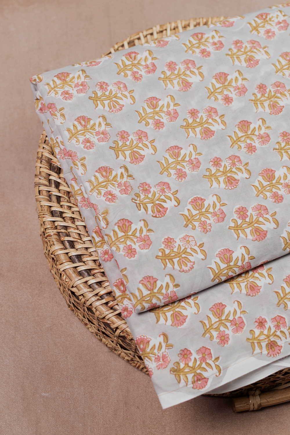Grey with Butta Floral Sanganeri Cotton Fabric - Image 3