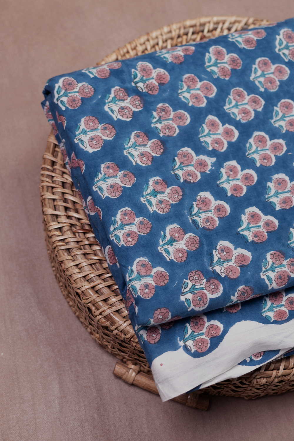 Blue with Tri Florets Sanganeri Cotton Fabric