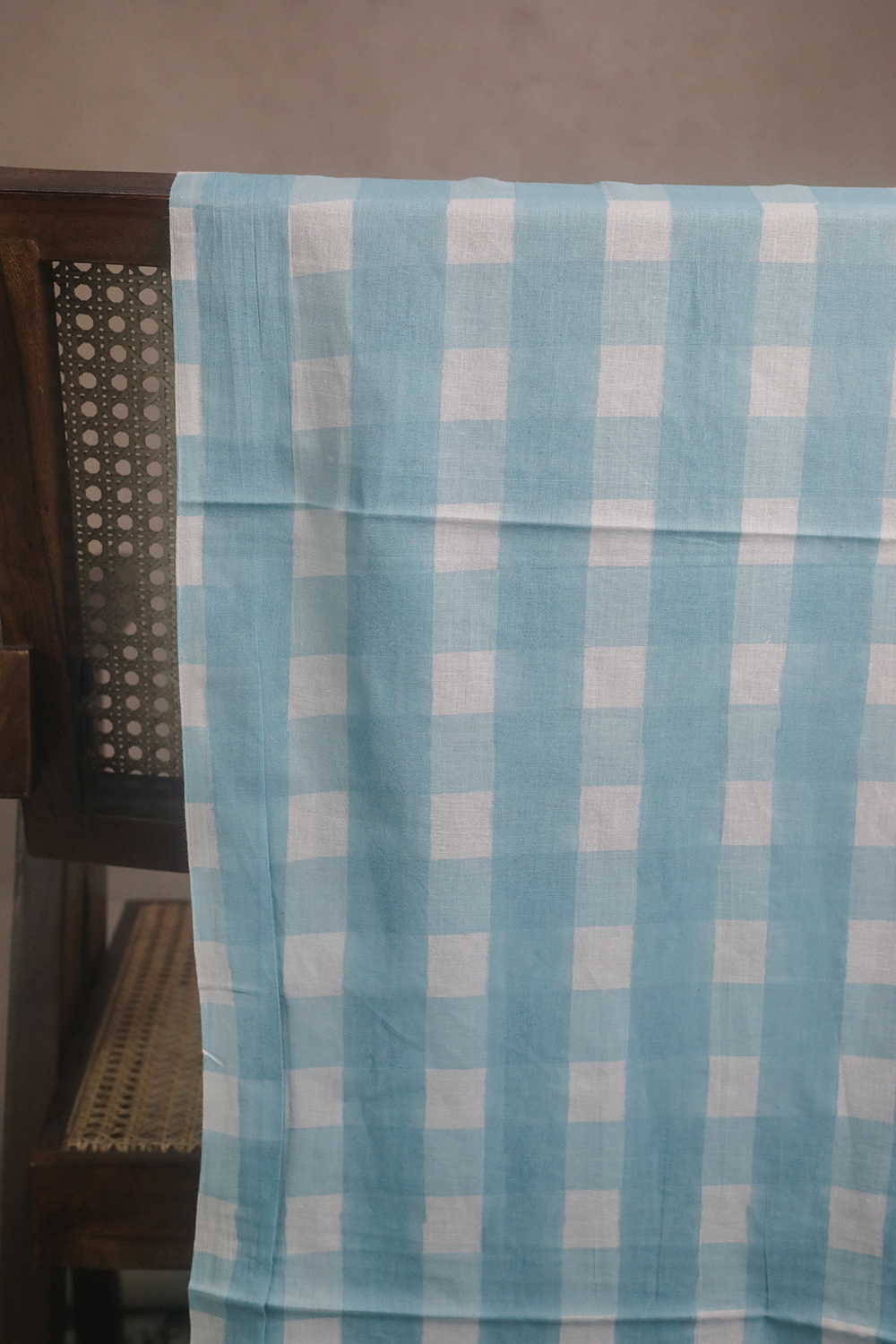 Blue Checkered Sanganeri Cotton Fabric - Image 2