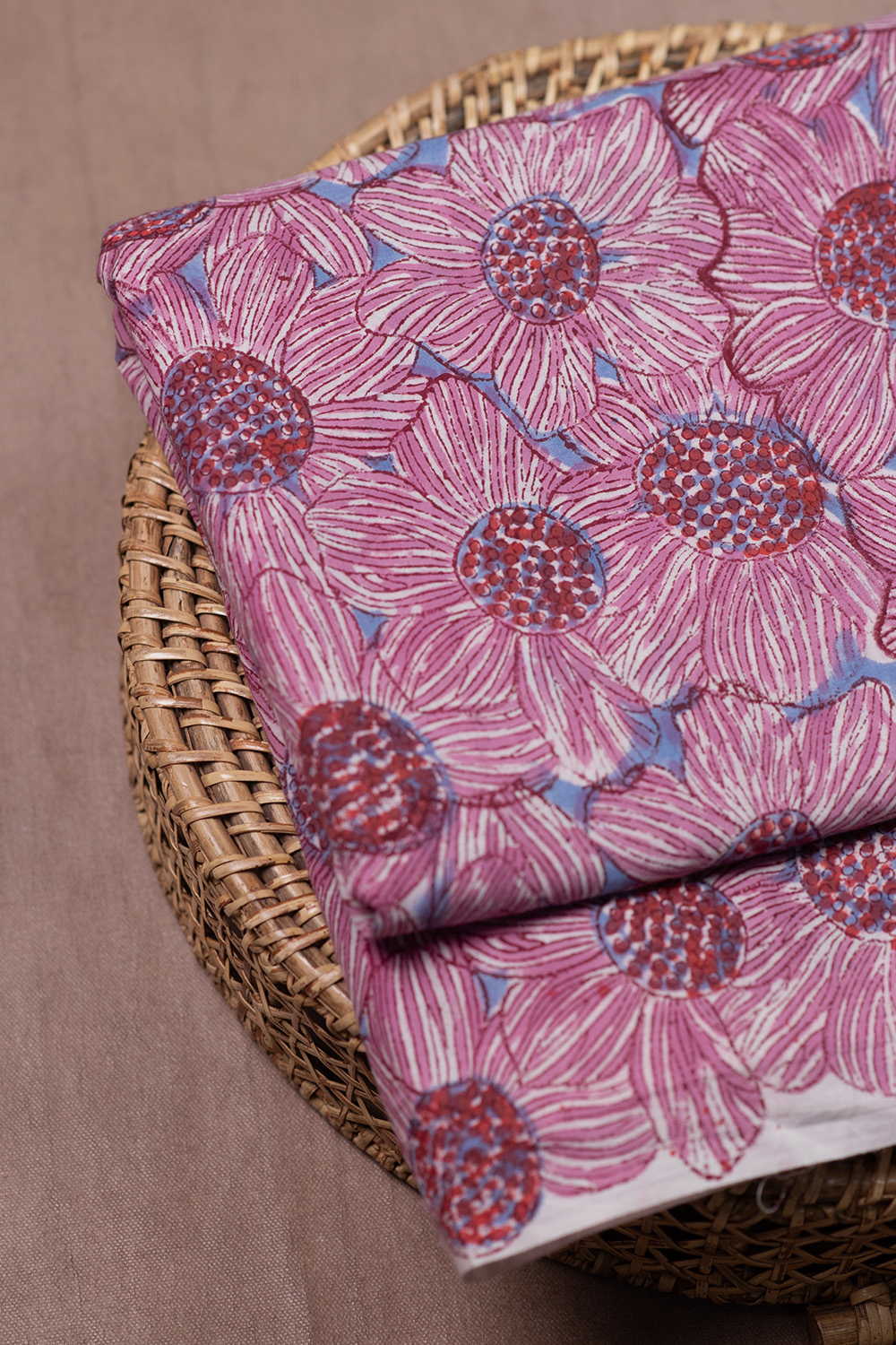 Pink Sunflower Bloom Sanganeri Cotton Fabric