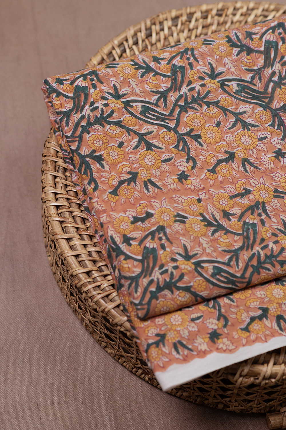 Peach Meadow Floral Sanganeri Cotton Fabric