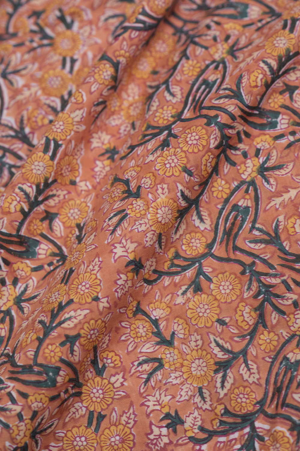 Peach Meadow Floral Sanganeri Cotton Fabric - Image 2