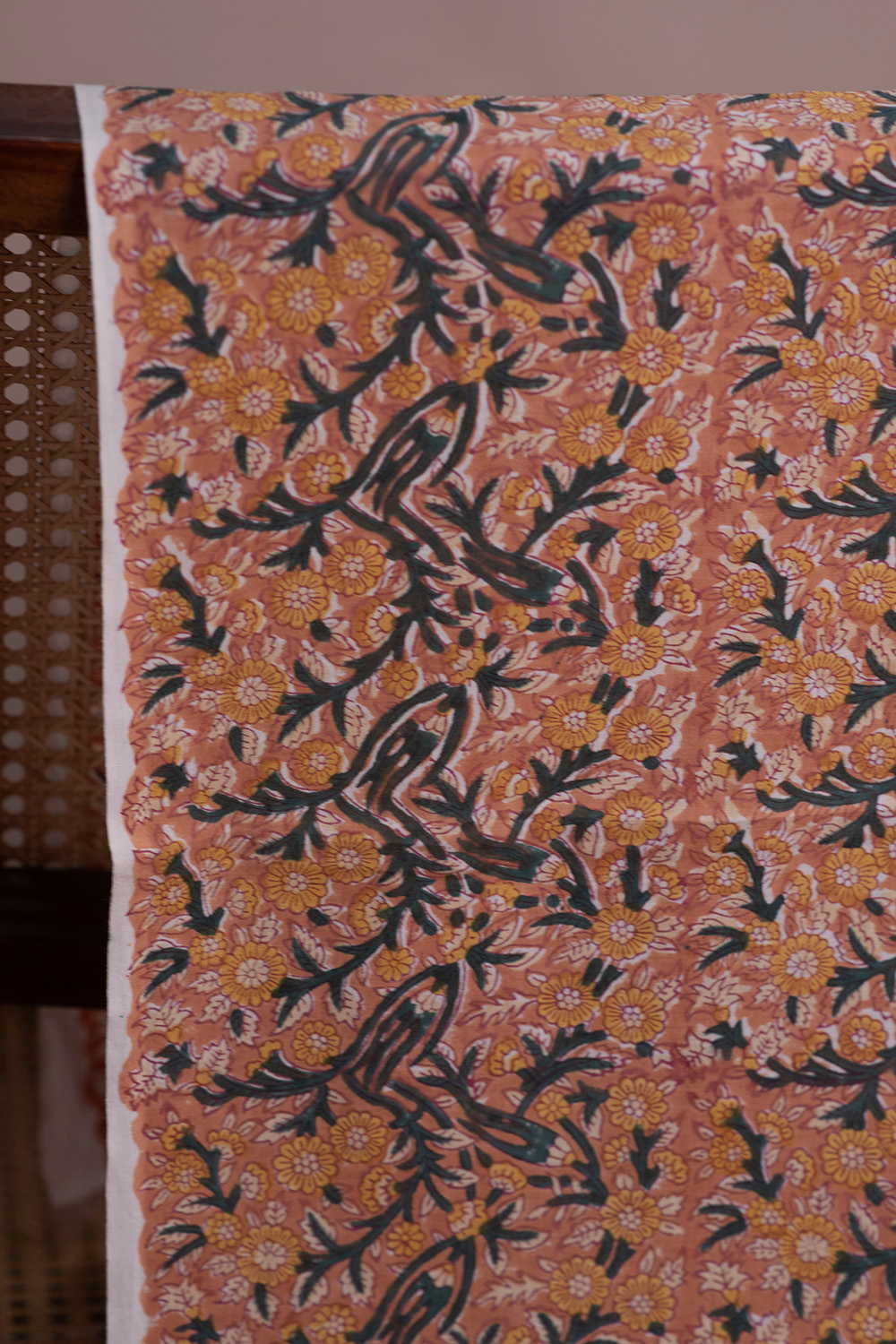 Peach Meadow Floral Sanganeri Cotton Fabric - Image 3
