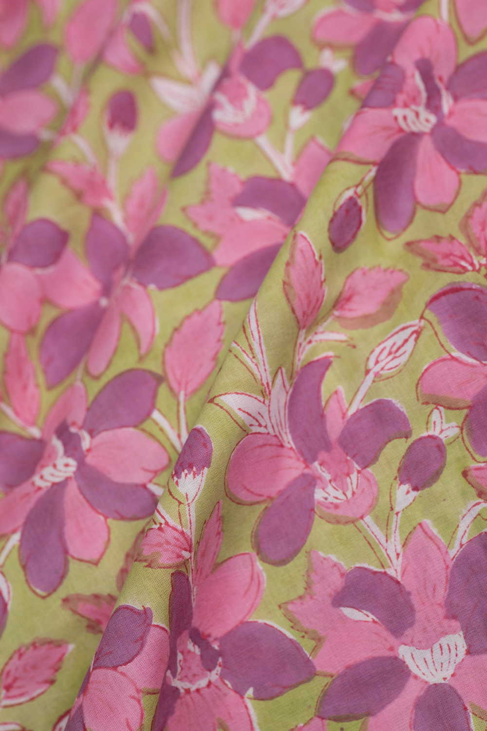 Blush Blossom Sanganeri Cotton Fabric - Image 3
