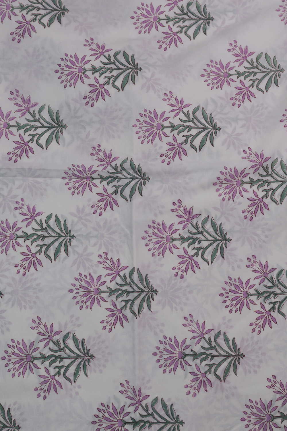 Lilac Mist on Cream Sanganeri Cotton Fabric - Image 4