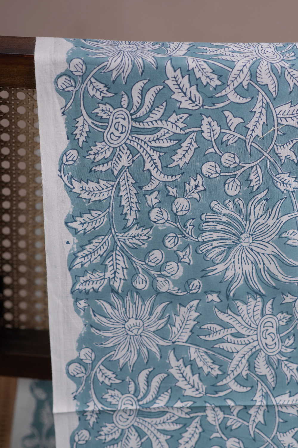 Leafy Floral Sanganeri Cotton Fabric