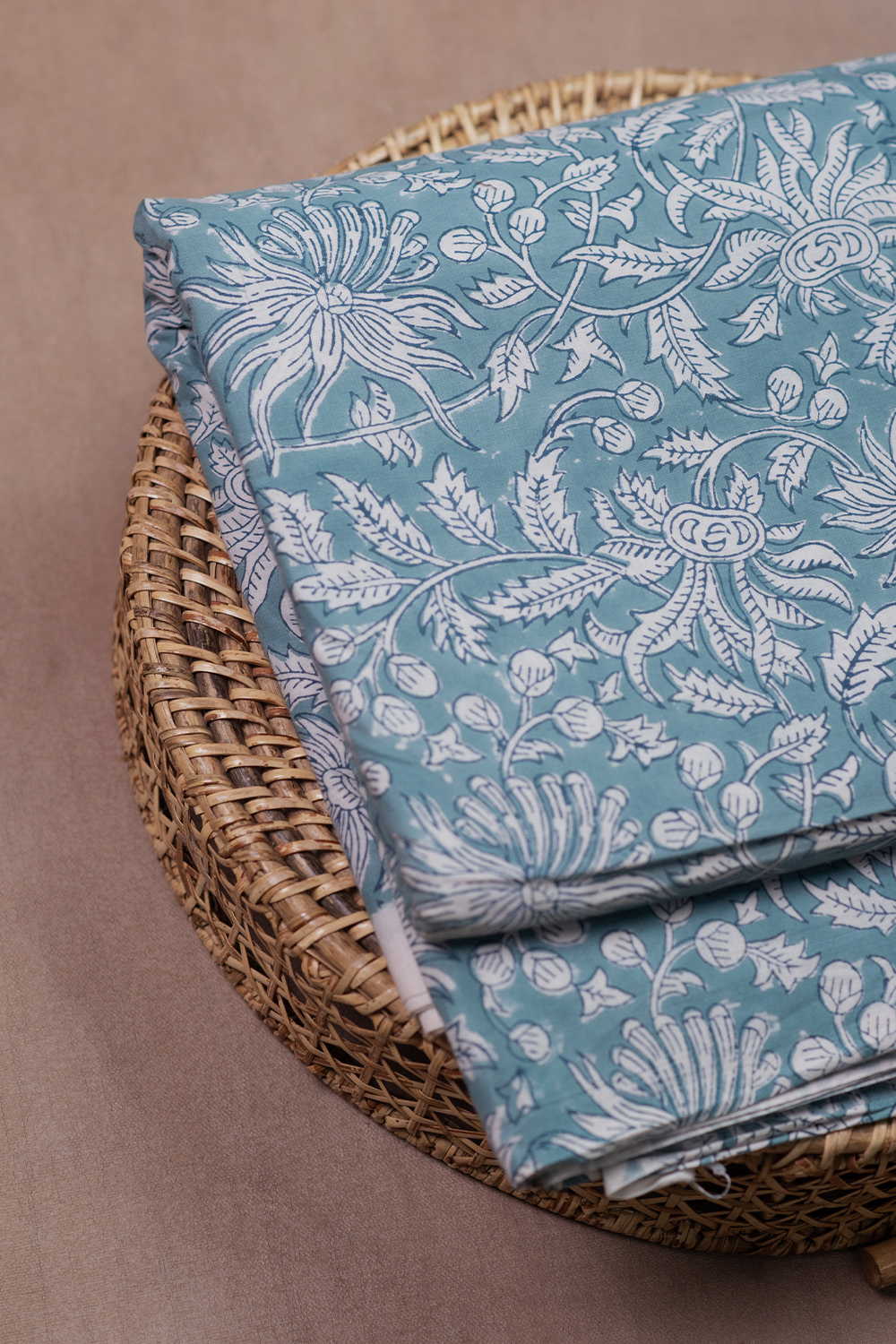 Leafy Floral Sanganeri Cotton Fabric - Image 2