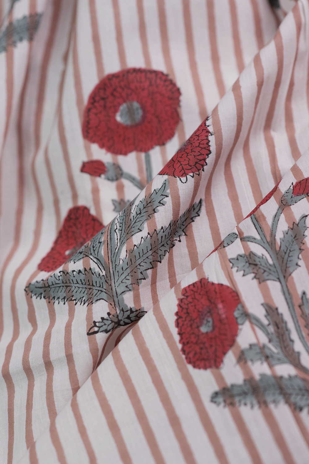 Tri Floral Butta Sanganeri Cotton Fabric - Image 3