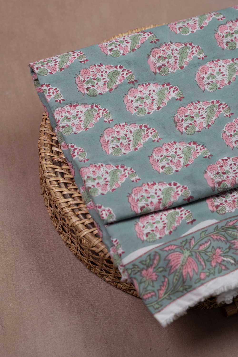 Light Green with Buttas Sanganeri Cotton Fabric