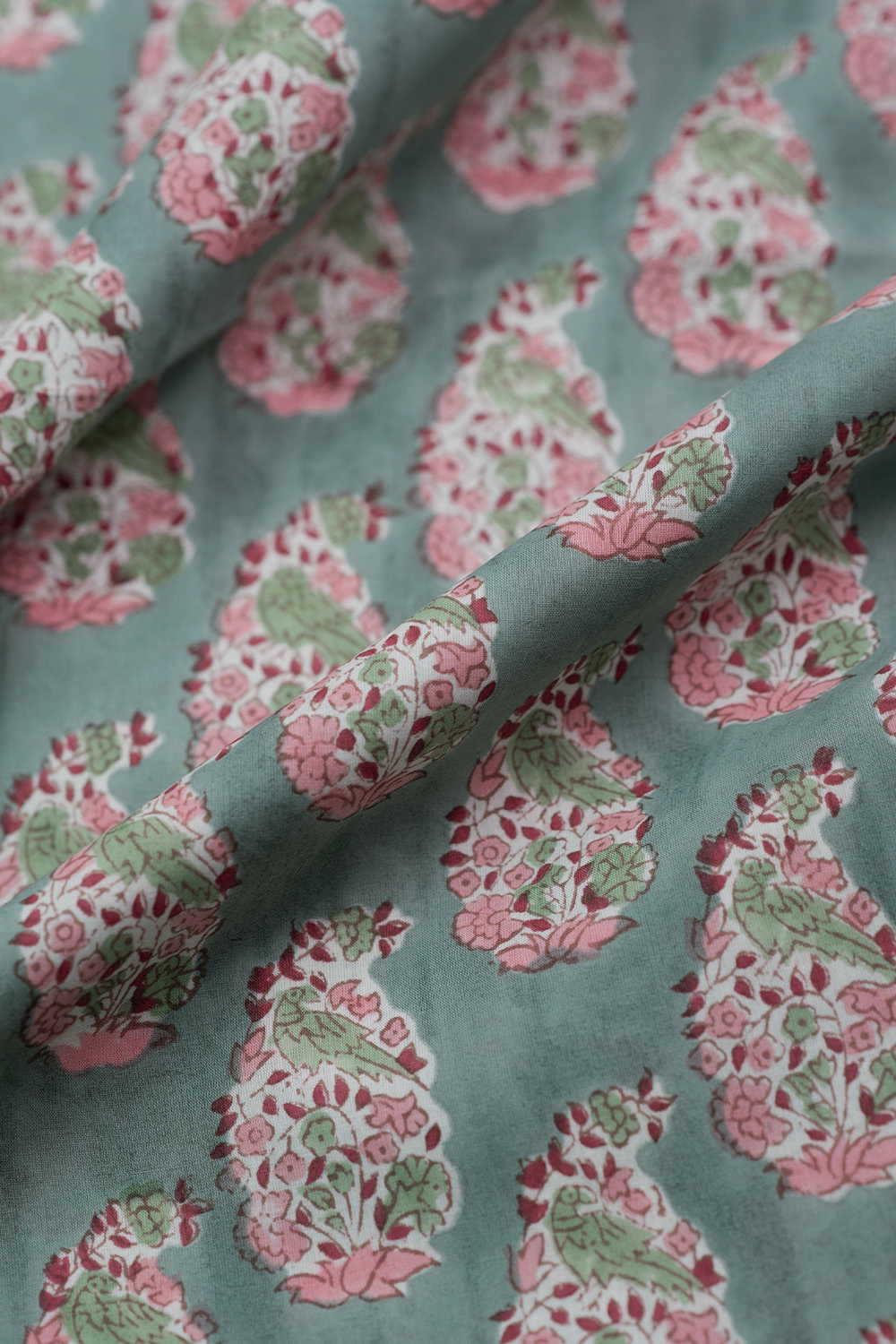 Light Green with Buttas Sanganeri Cotton Fabric - Image 3
