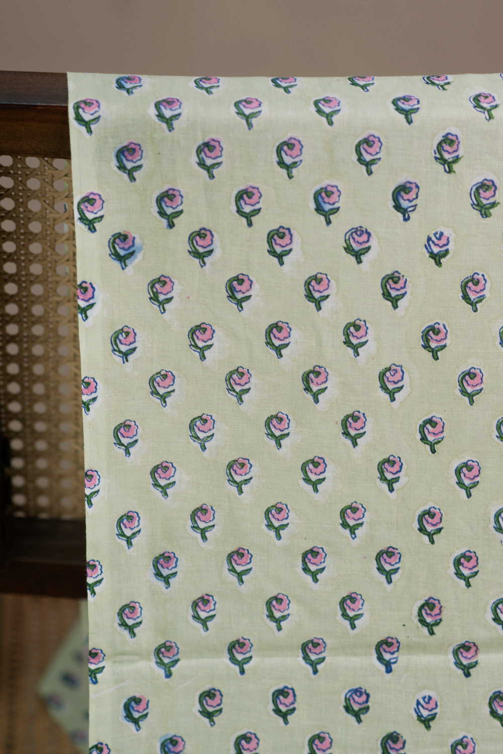 Green Sanganeri Cotton Fabric