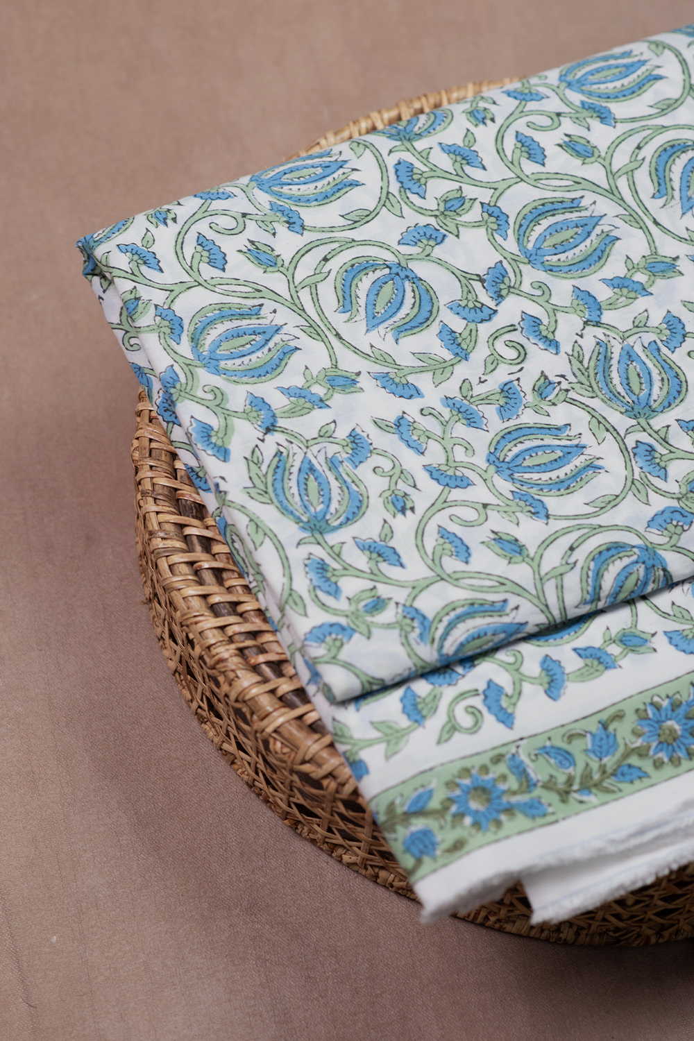 Lotus Cluster Floral Sanganeri Cotton Fabric