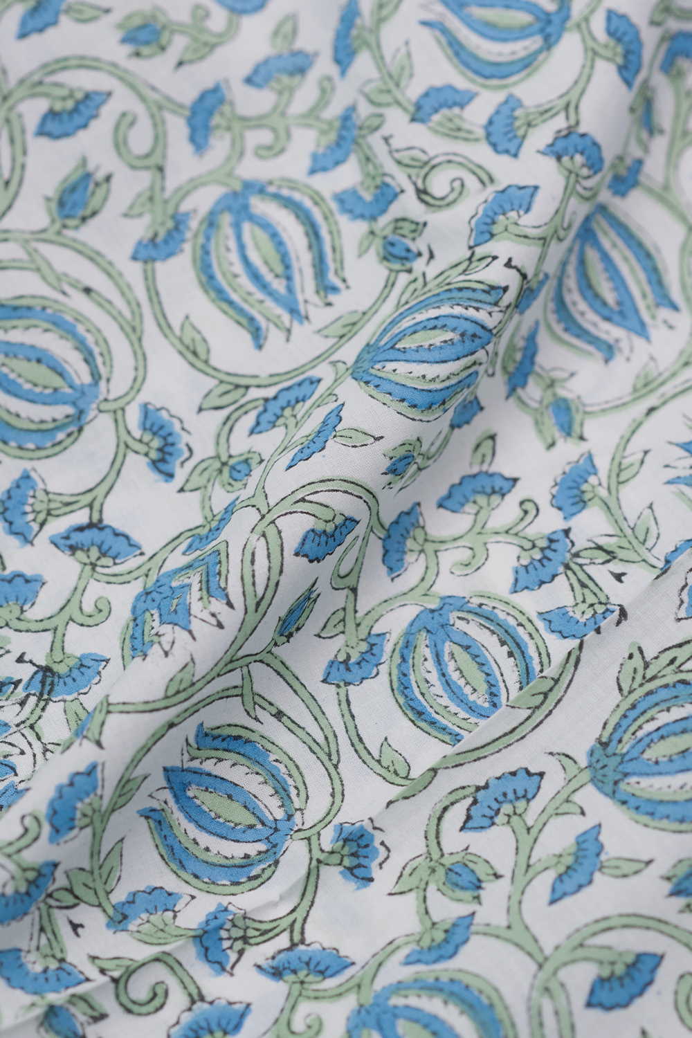 Lotus Cluster Floral Sanganeri Cotton Fabric - Image 3