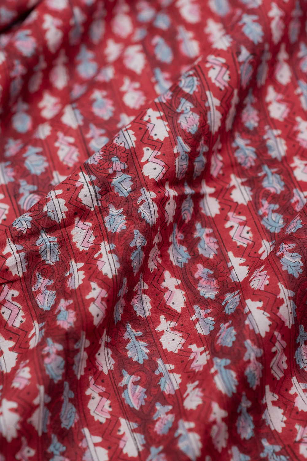 Florets - Maroon Sanganeri Cotton Fabric - Image 3