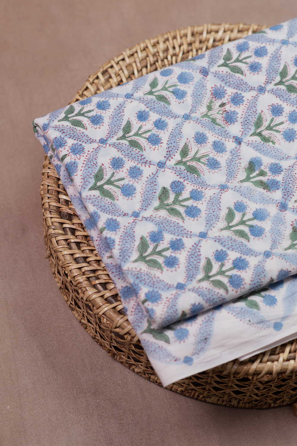 Intricate Floral Pattern Sanganeri Cotton Fabric - Image 2