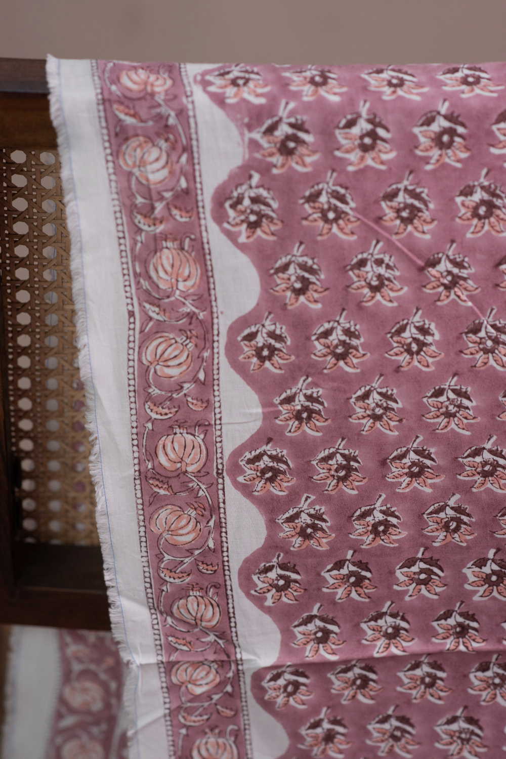 Mauve Color with Buttas Sanganeri Cotton Fabric - Image 3
