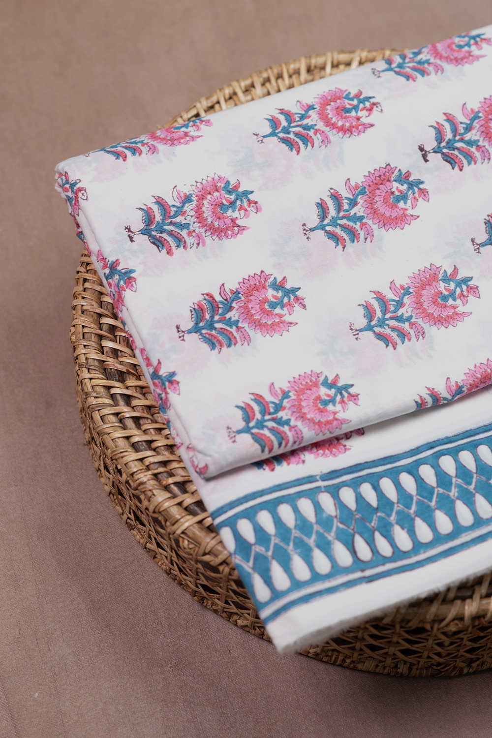 Pink Buttas - Snow Cream Sanganeri Cotton Fabric
