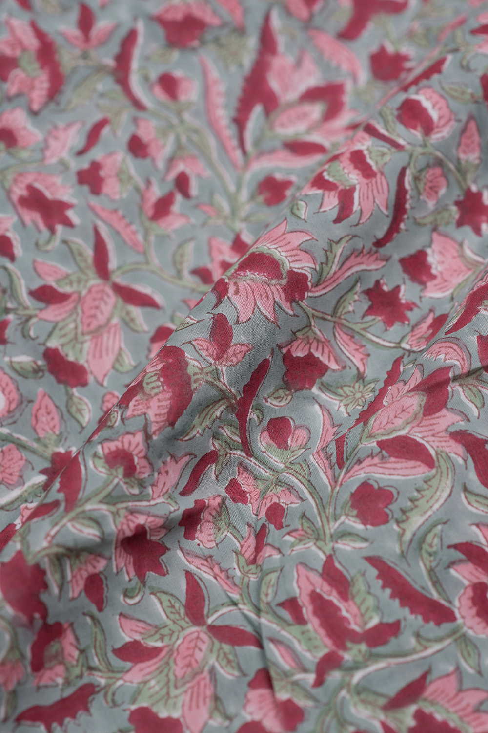 Florals on Green Sanganeri Cotton Fabric - Image 2