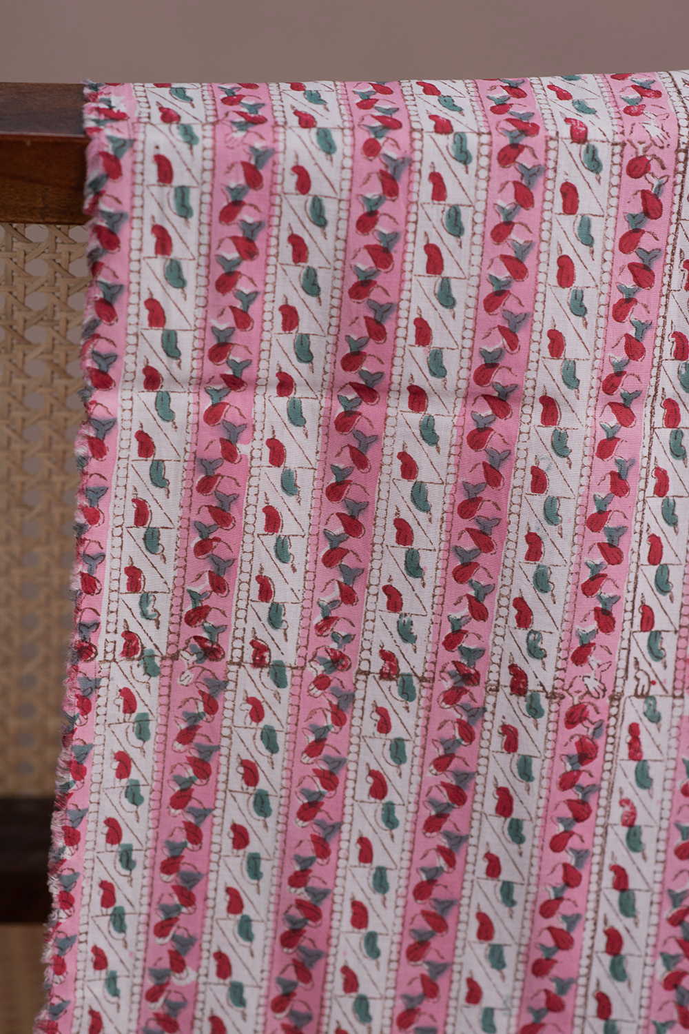 Pink with Cream Sanganeri Cotton Fabric