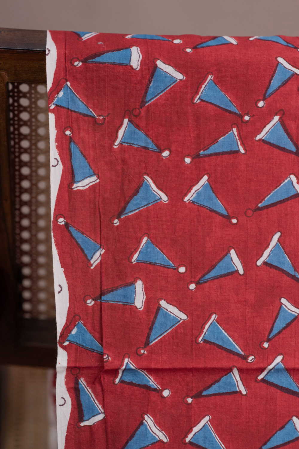 Crimson Cap Motif Sanganeri Cotton Fabric - Image 3