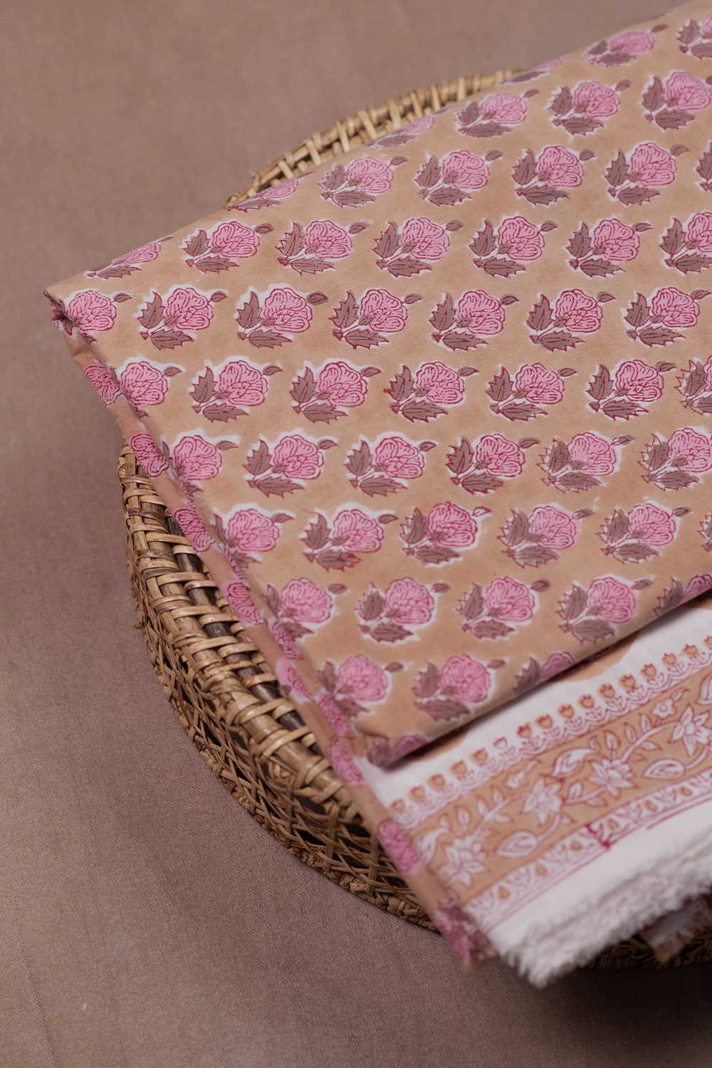 Beige Sanganeri Cotton Fabric