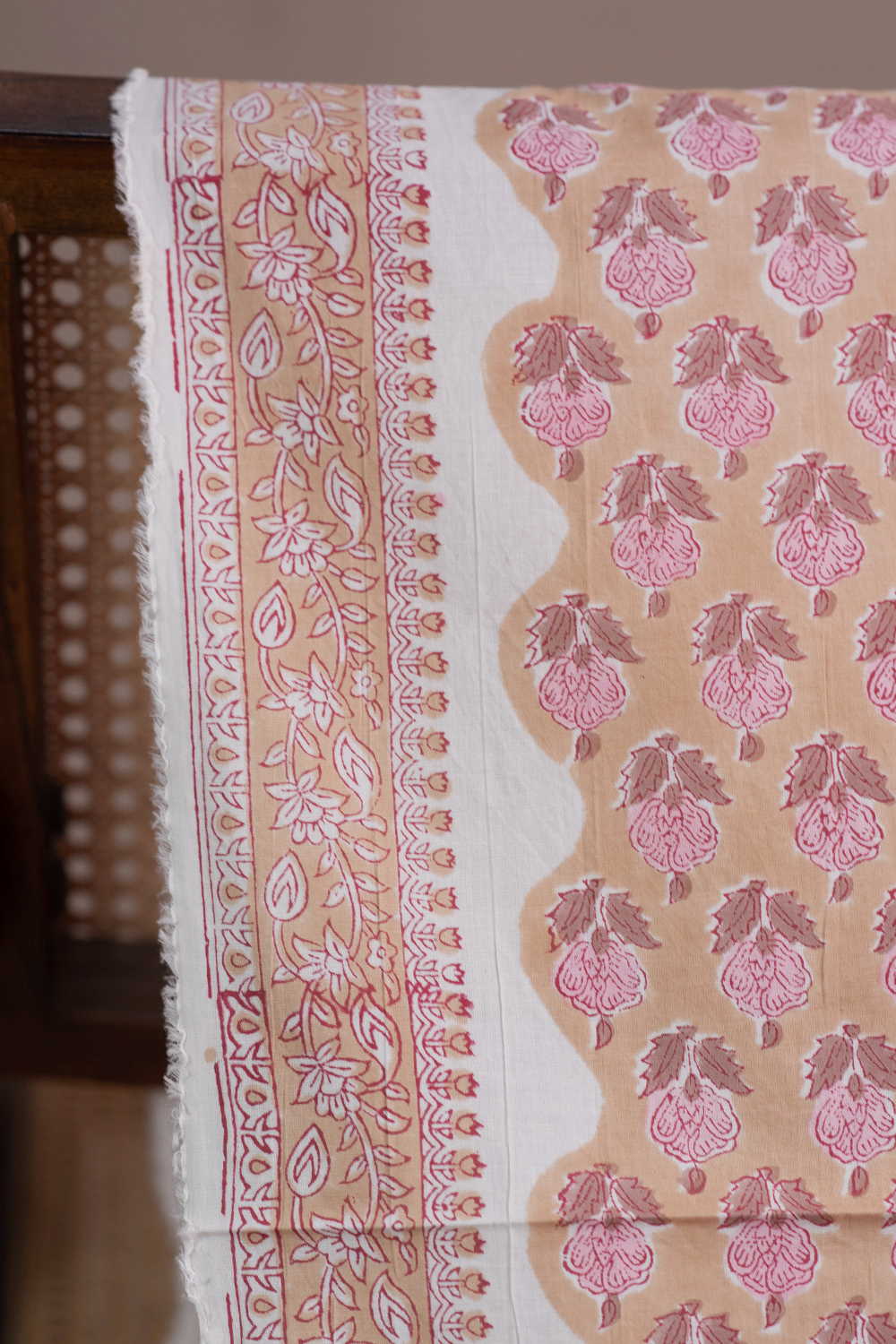 Beige Sanganeri Cotton Fabric - Image 2