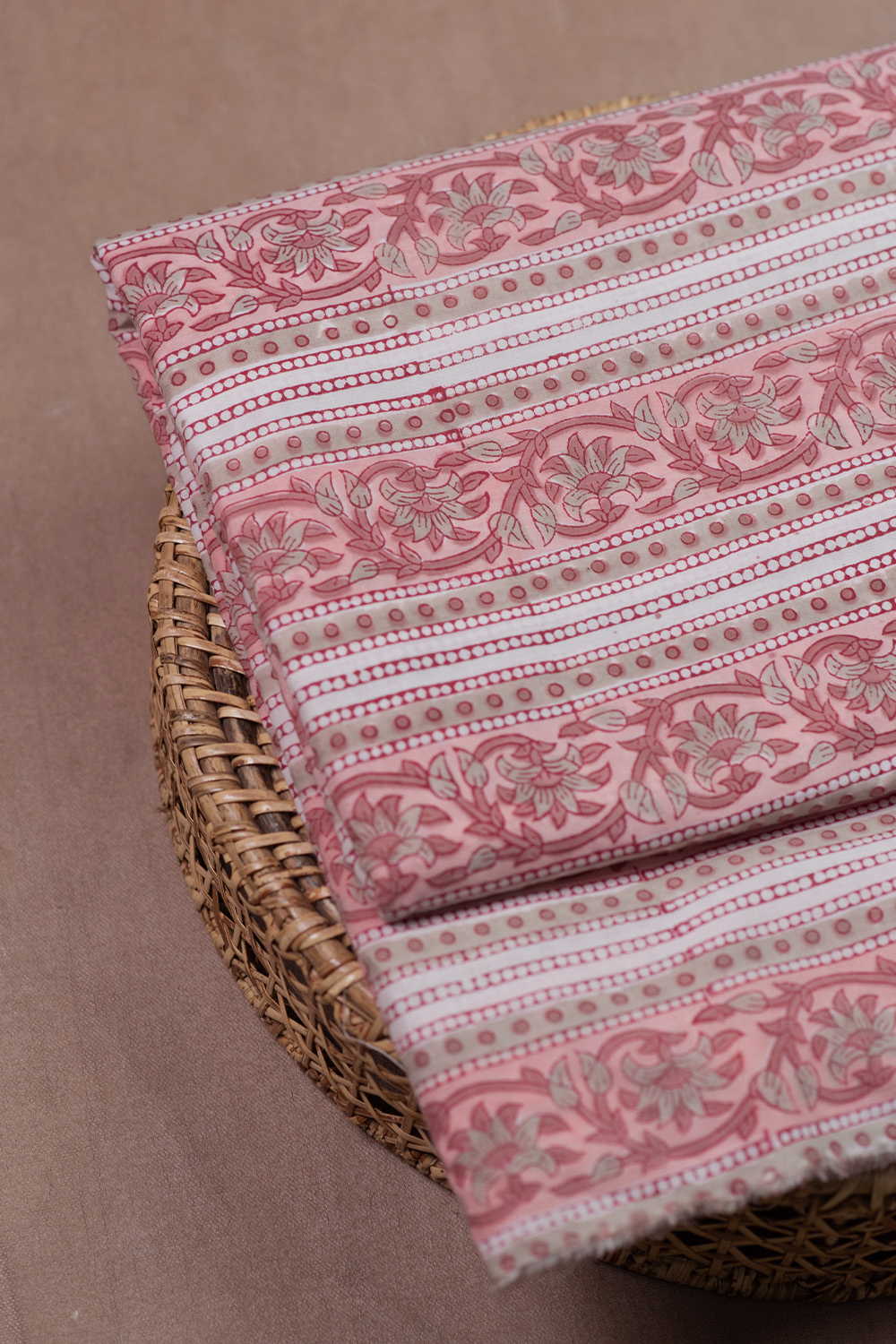 Blush Floral Stripe Sanganeri Cotton Fabric