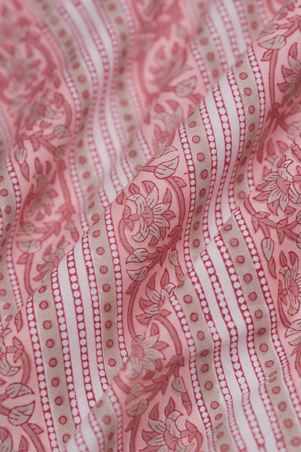 Blush Floral Stripe Sanganeri Cotton Fabric - Image 3