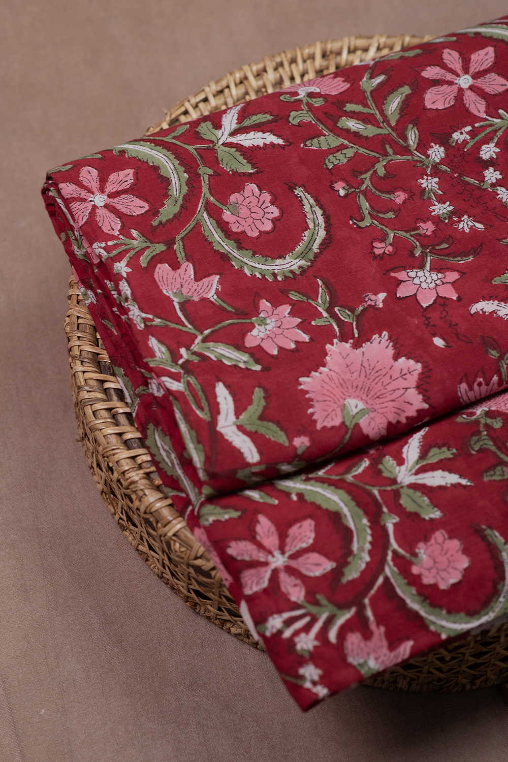 Dark Maroon Sanganeri Cotton Fabric