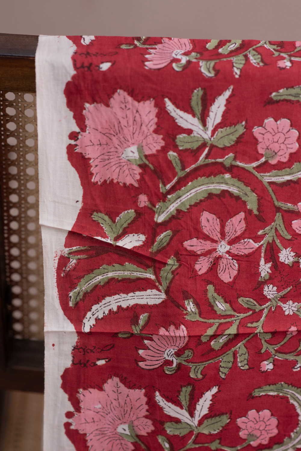 Dark Maroon Sanganeri Cotton Fabric - Image 2