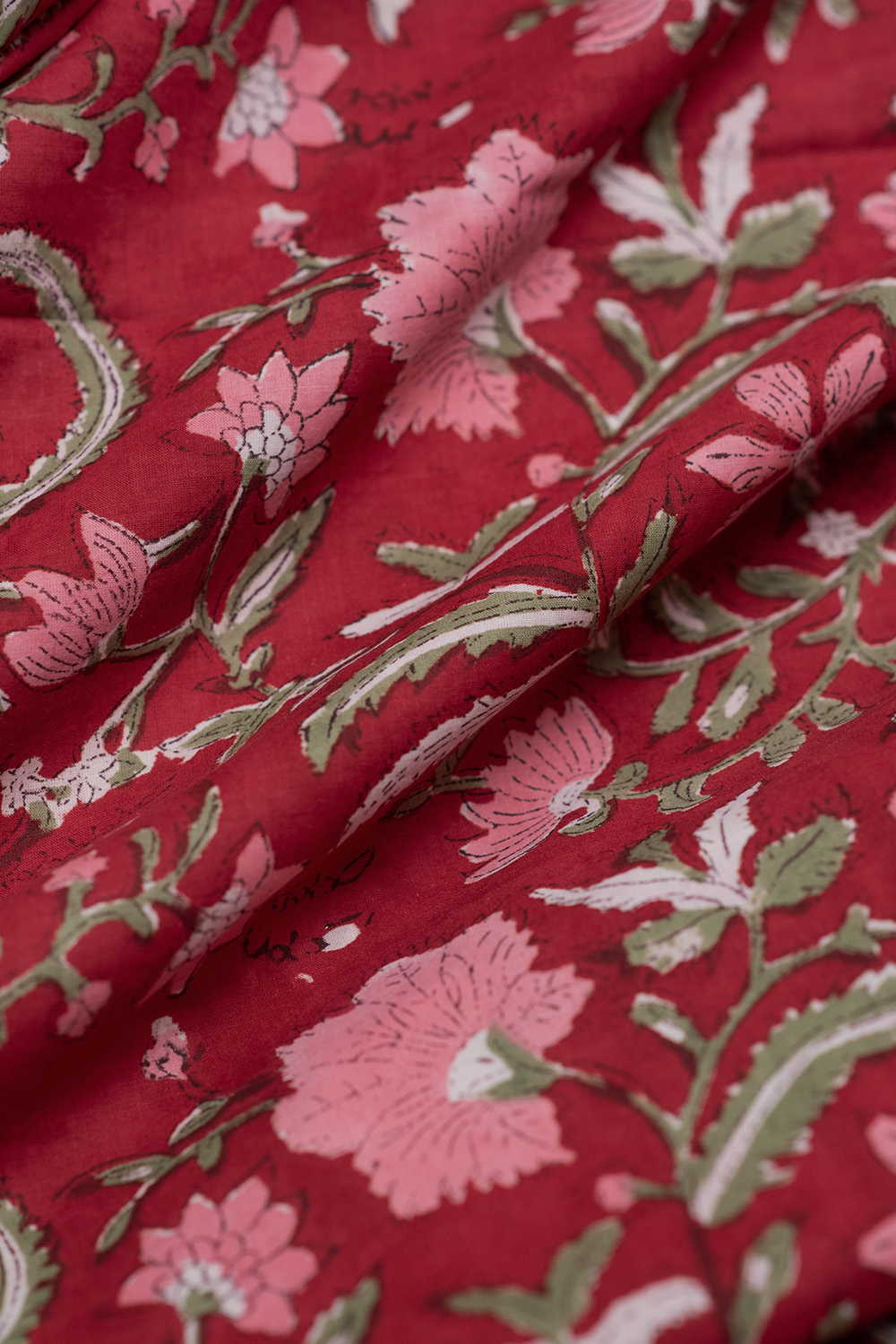 Dark Maroon Sanganeri Cotton Fabric - Image 3