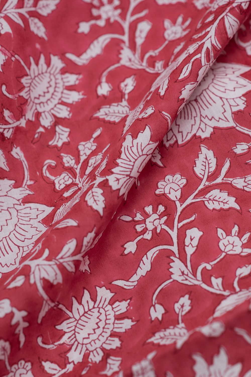 Cream Floral Sanganeri Cotton Fabric - Image 3
