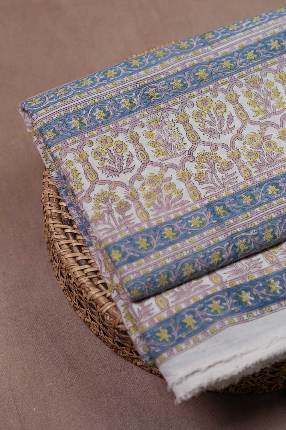 Floral Trellis Stripe Sanganeri Cotton Fabric