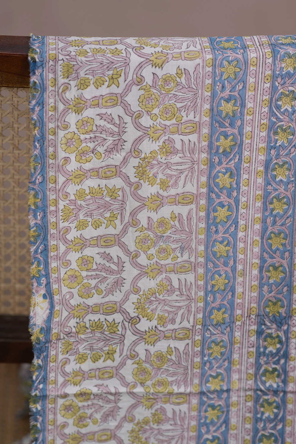 Floral Trellis Stripe Sanganeri Cotton Fabric - Image 2