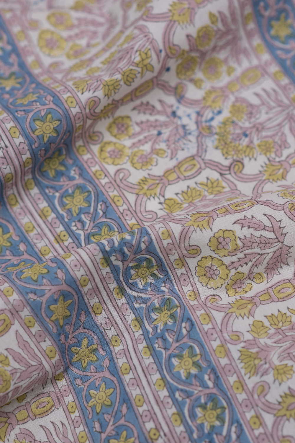 Floral Trellis Stripe Sanganeri Cotton Fabric - Image 3