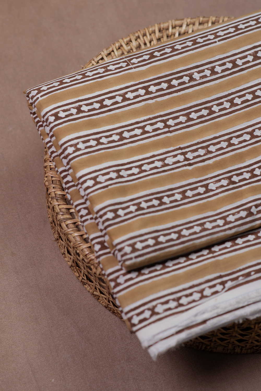 Cocoa Stripe Sanganeri Cotton Fabric