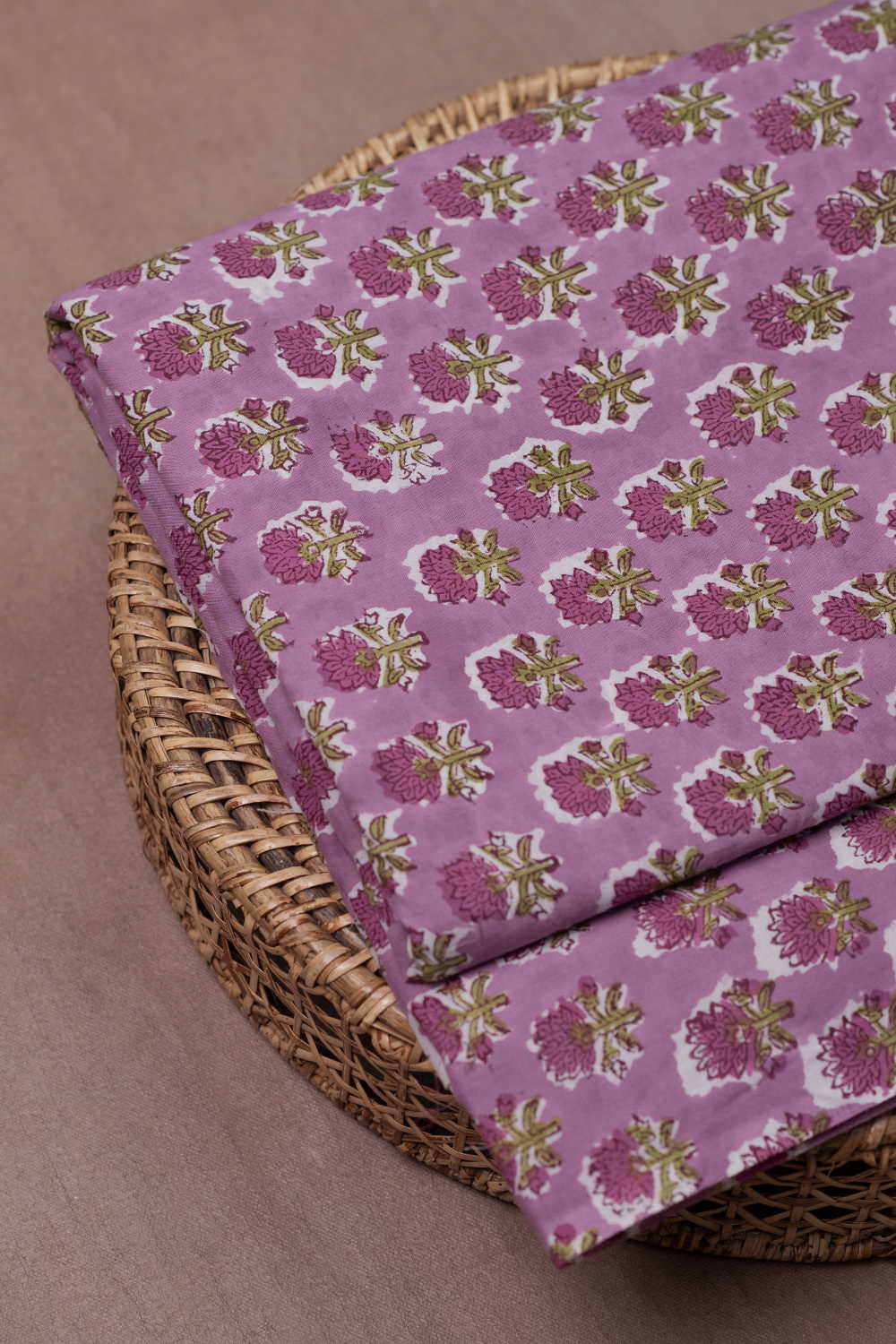 Petal Trail - Purple Sanganeri Cotton Fabric