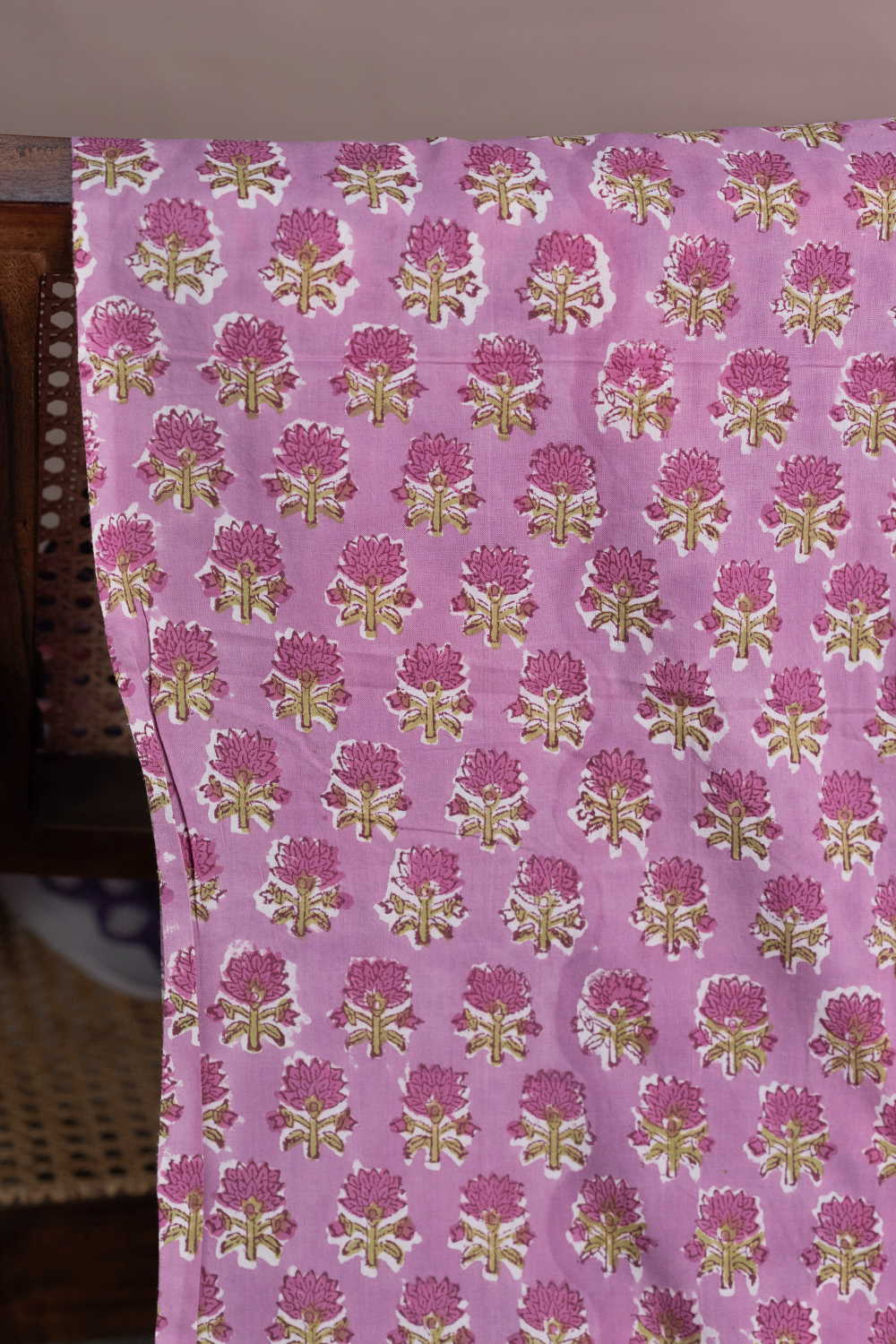 Petal Trail - Purple Sanganeri Cotton Fabric - Image 3
