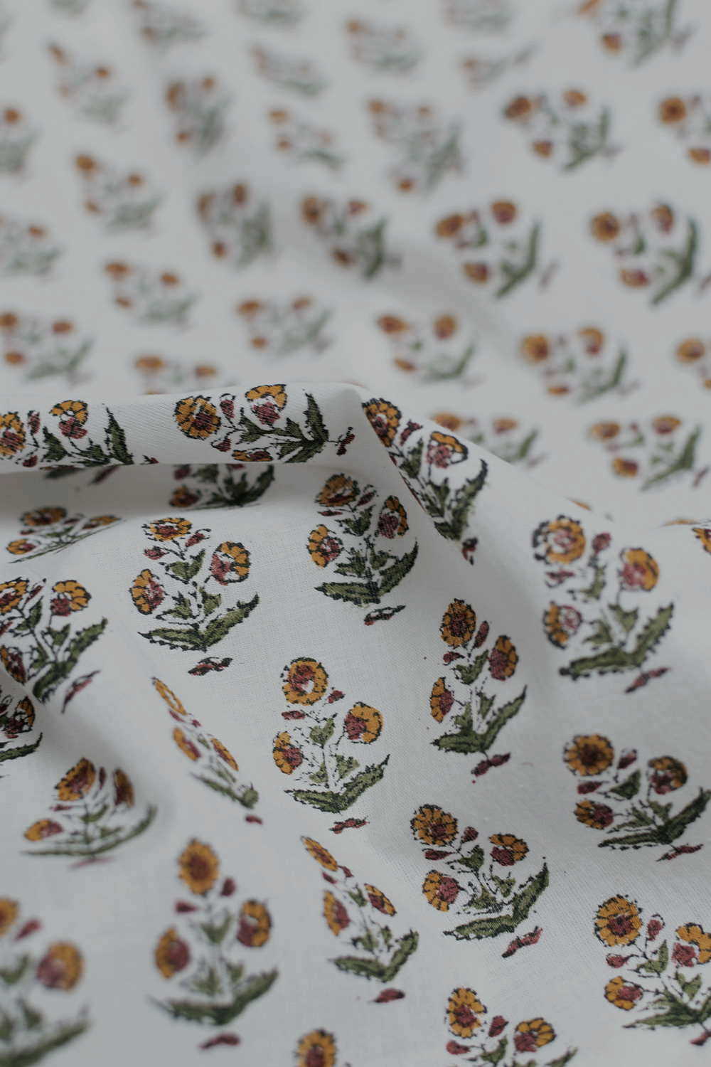 Cream - Sunbloom Sanganeri Cotton Fabric