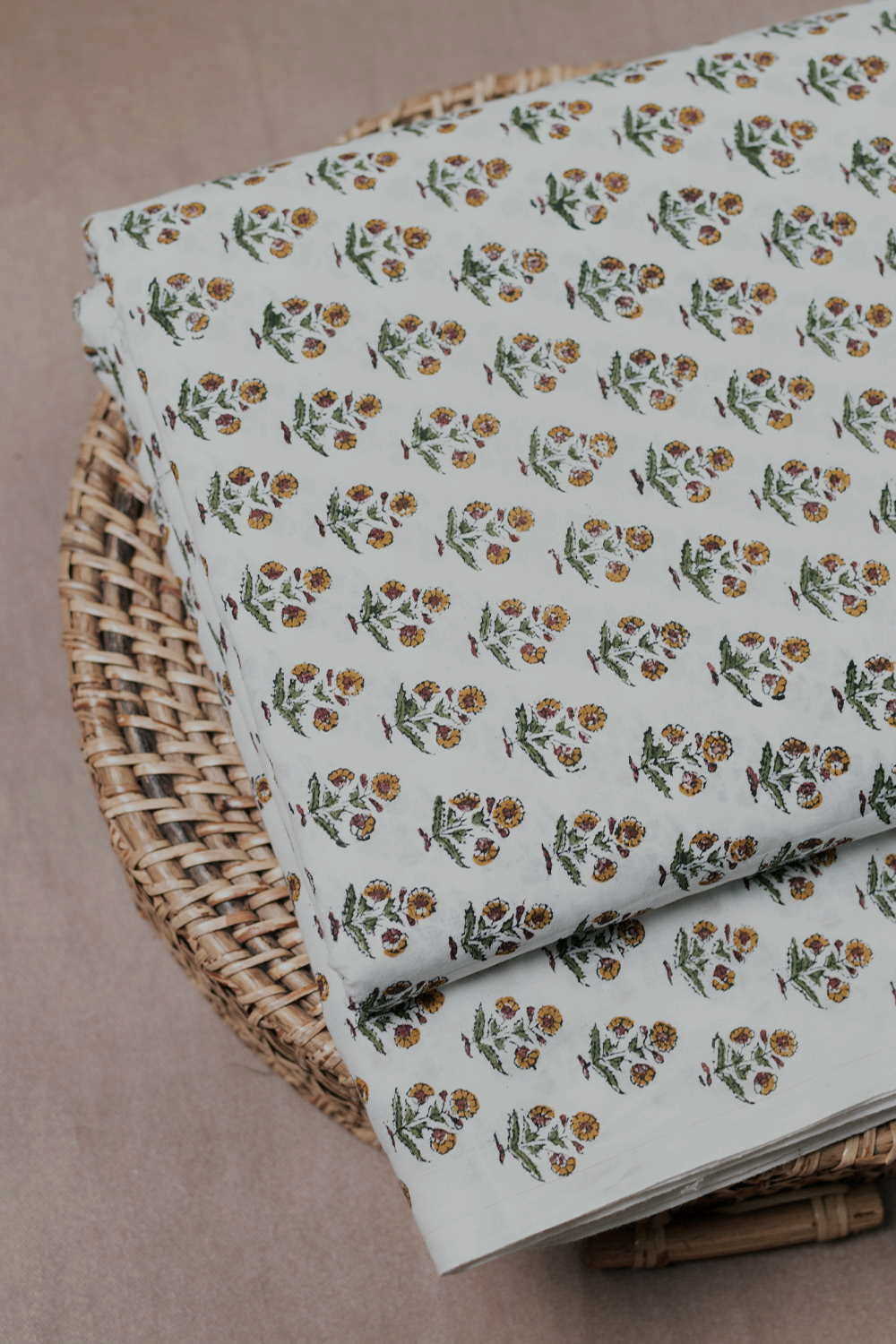 Cream - Sunbloom Sanganeri Cotton Fabric - Image 3