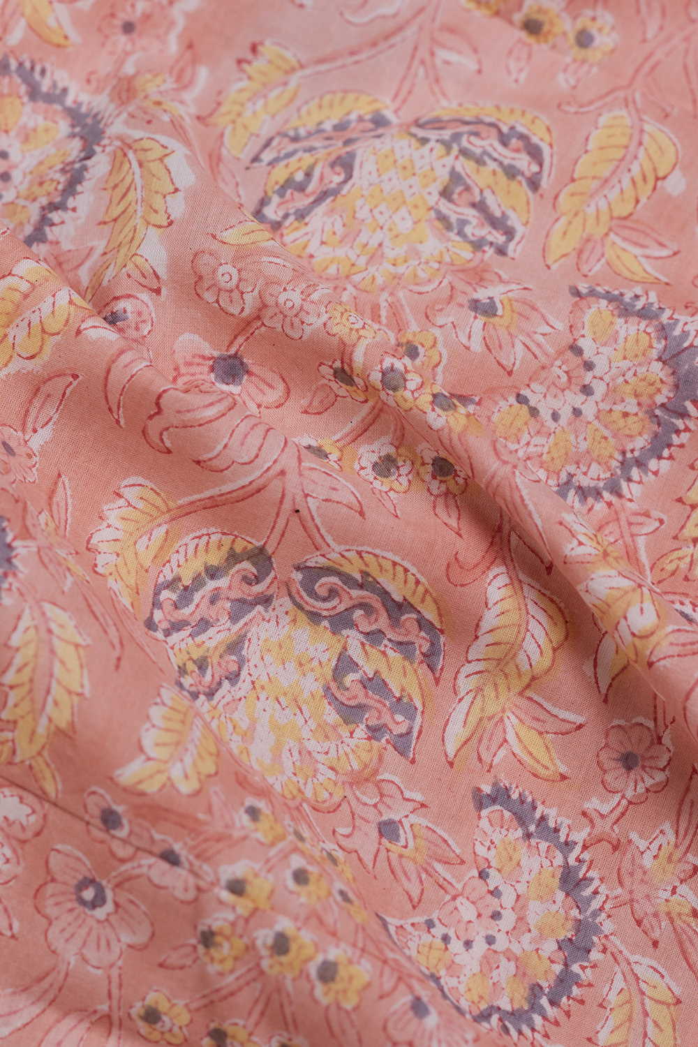 Peach with Florals Sanganeri Cotton Fabric - Image 3