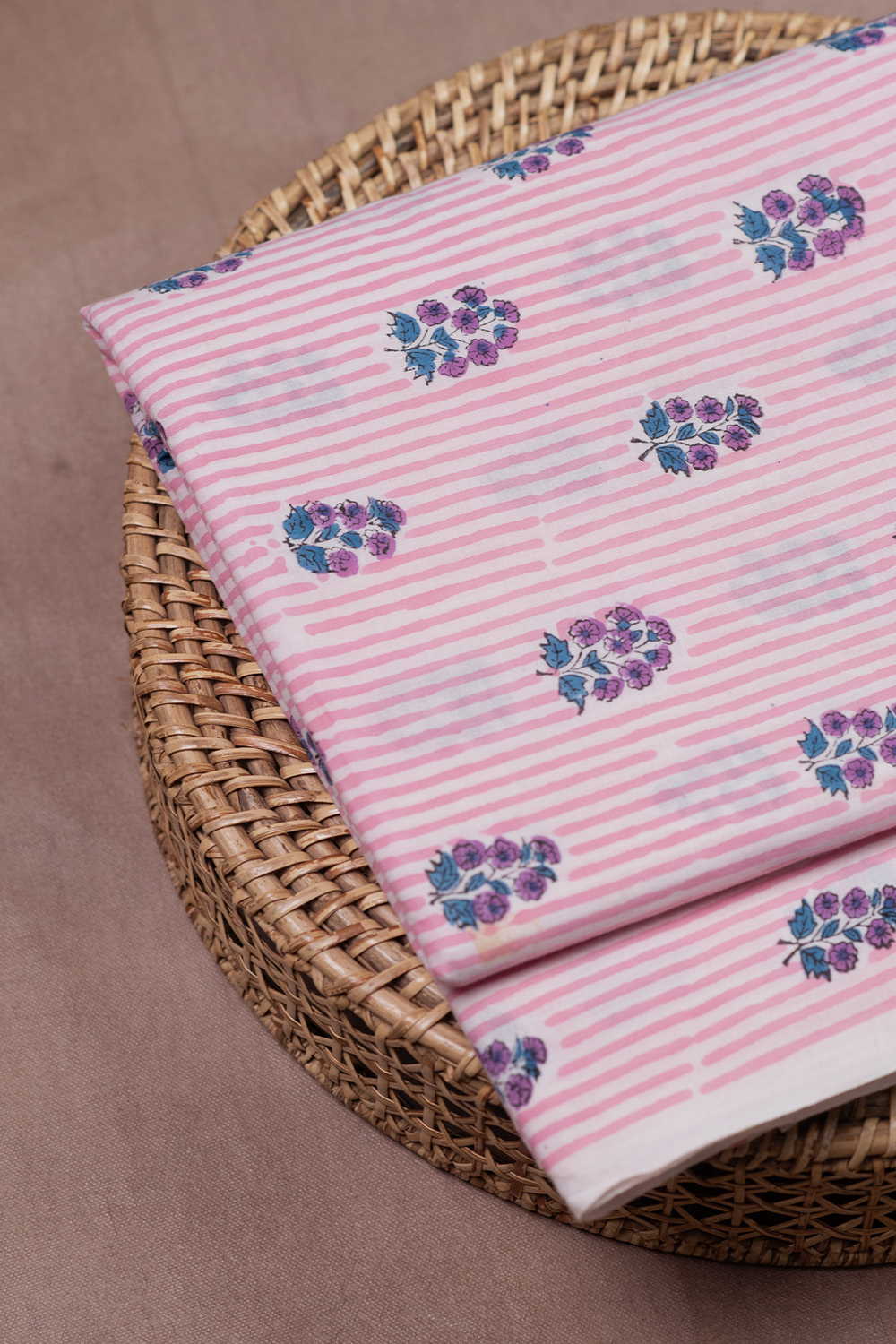 Pink Stripe with Butta Sanganeri Cotton Fabric - Image 2