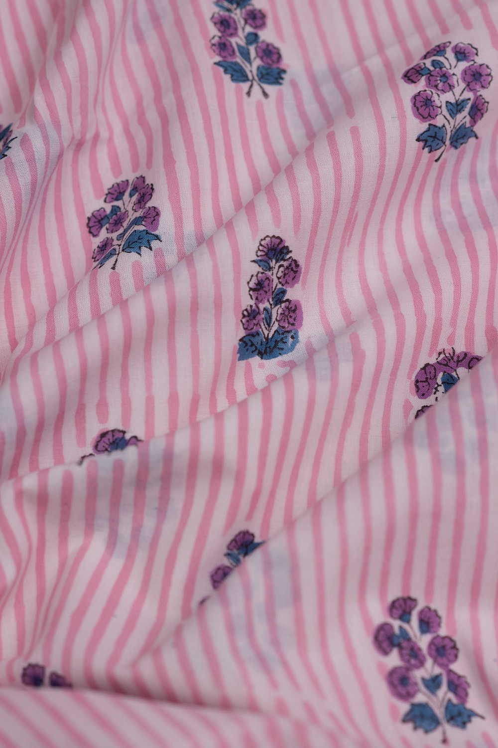 Pink Stripe with Butta Sanganeri Cotton Fabric - Image 3
