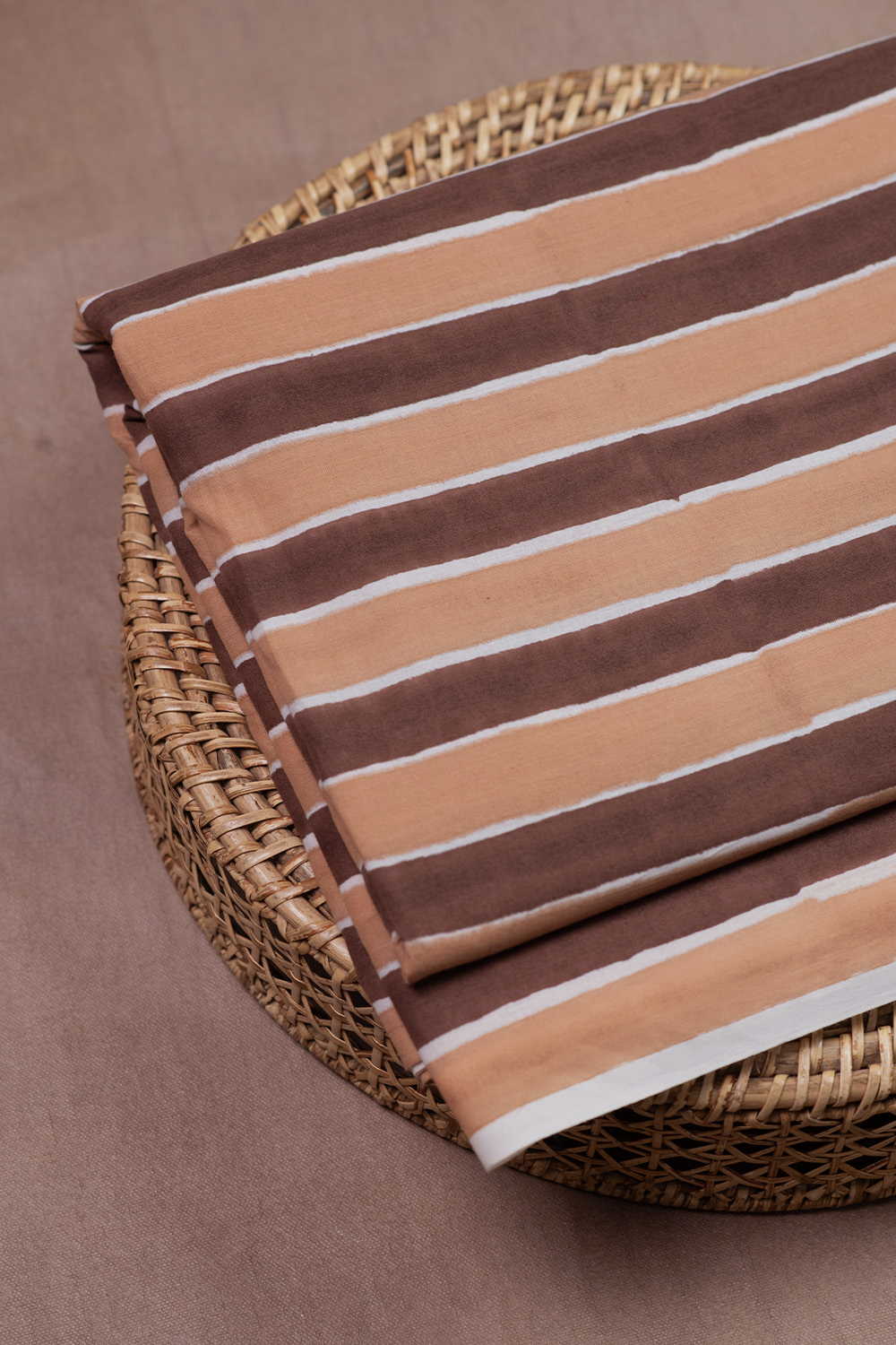 Cocoa Stripes Sanganeri Cotton Fabric - Image 2